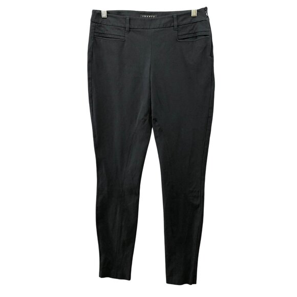 Theory Low Rise Skinny Dress Pants Womens 6 Black Stretch Side Zip Trouser Nylon - Picture 1 of 10
